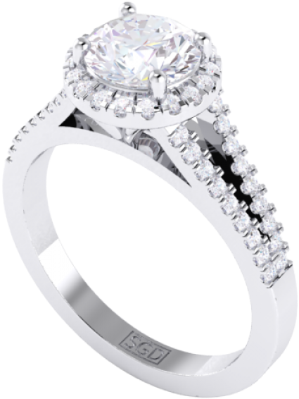 Split Band Round Brilliant Cut Halo Ring - Pre-engagement Ring (600x600), Png Download