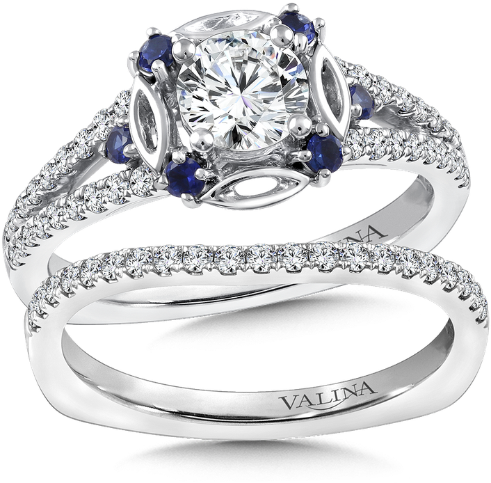 Valina Diamond And Blue Sapphire Halo Engagement Ring - Channel Set Round Diamond Engagement Ring - .75 Carat (800x800), Png Download