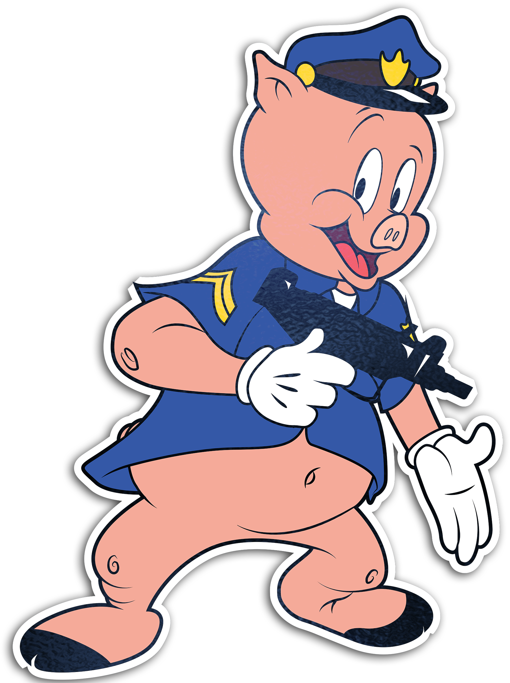 That's All Folks Sticker Porky, The Machine Gun-totting - Cartoon (2400x2400), Png Download