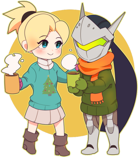 Overwatch Story, Overwatch Comic, Paladins Overwatch, - Mercy And Genji Christmas (540x591), Png Download