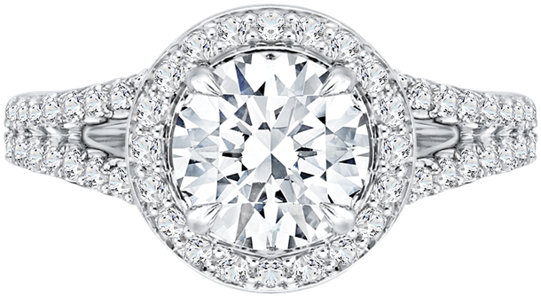 Carizza 18k White Gold Carizza Semi Mount Engagement - Double Band Halo Engagement Ring (800x800), Png Download