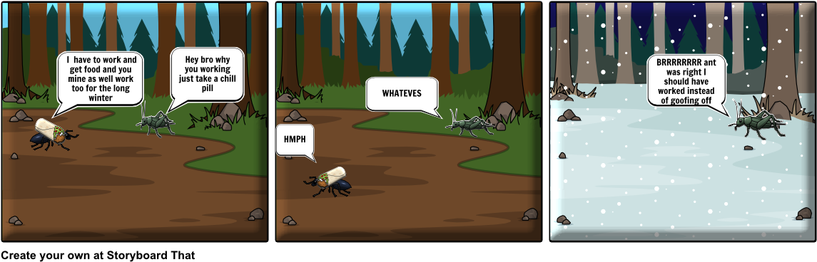 Ant And Grasshopper - Cartoon (1164x385), Png Download