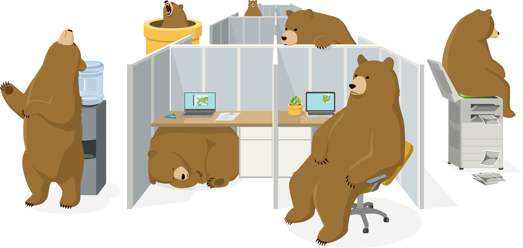 Cartoon Of 7 Grizzly Bears Hanging Out In Furnished - Tunnelbear Team (1680x798), Png Download