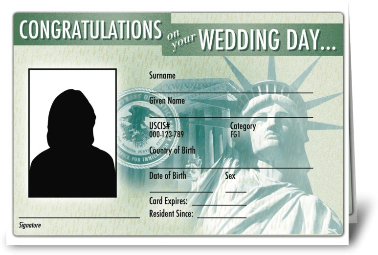Wedding Card Green Card Greeting Card - Statue Of Liberty (848x698), Png Download