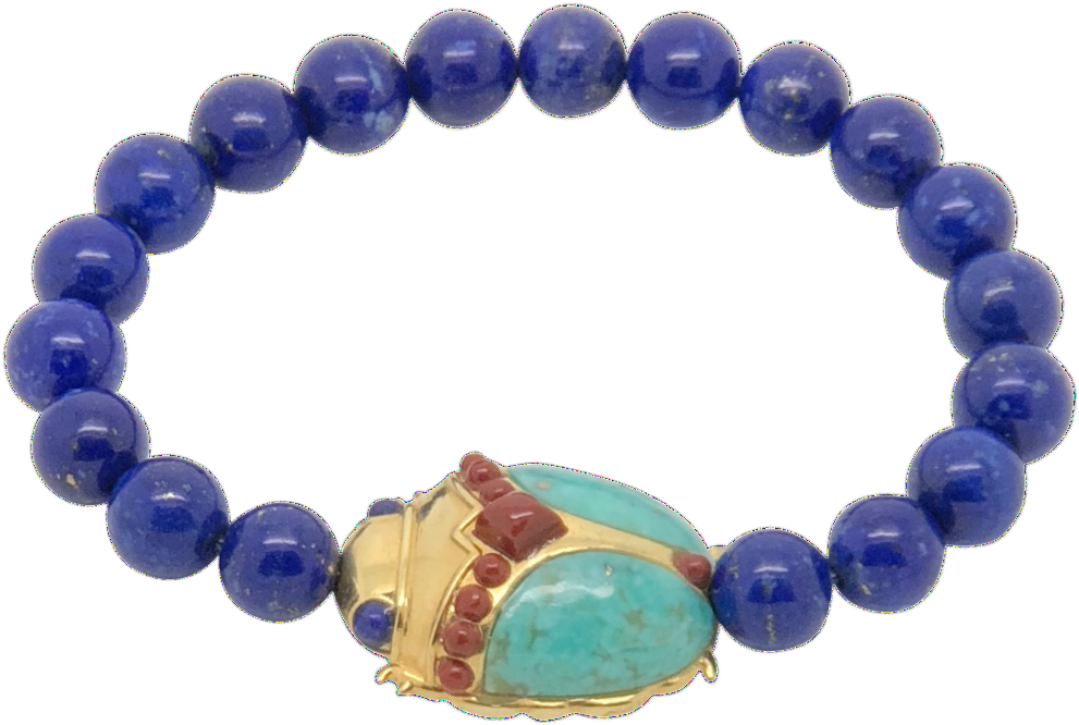 Turquoise Scarab & Lapis Lazuli Bead Bracelet By Amanda - Bracelet (1100x1100), Png Download