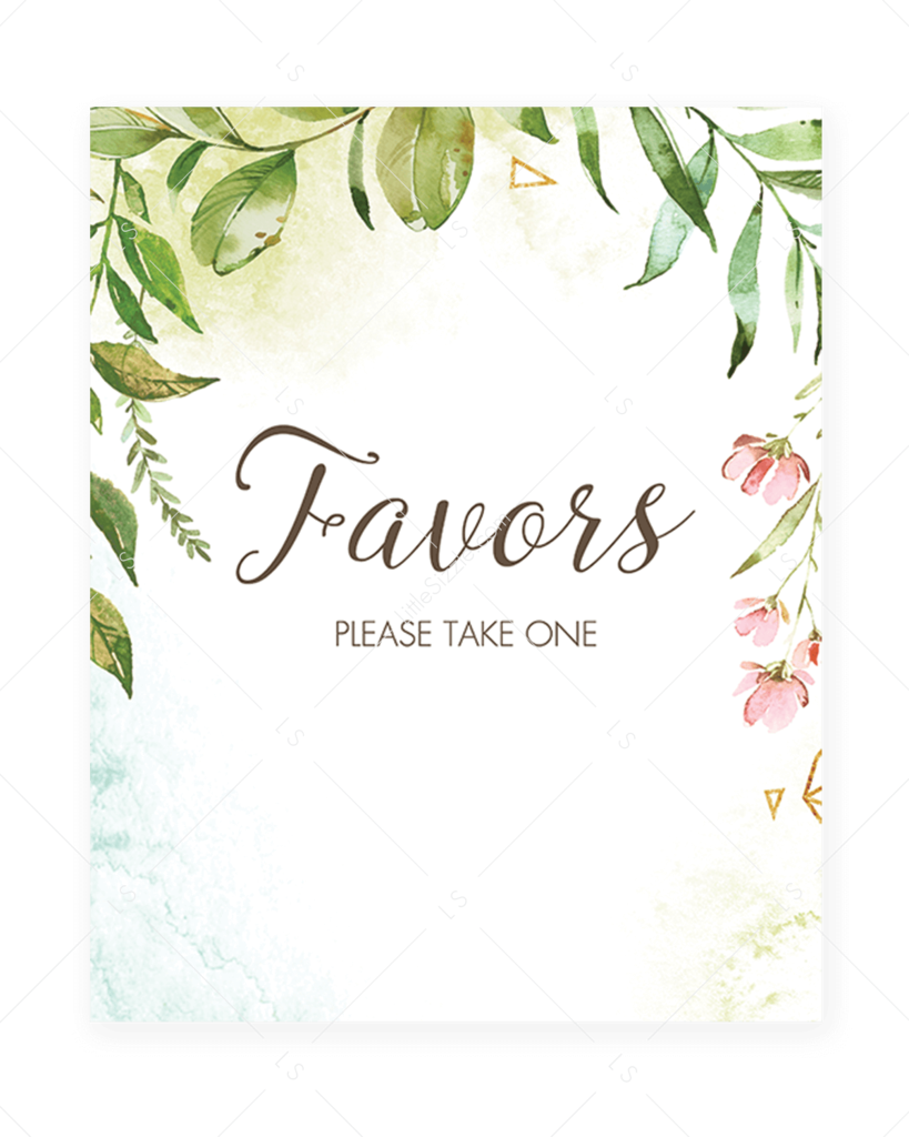 Printable Favors Please Take One Sign Watercolor Leaves - Guess The Mom's Belly Size (819x1024), Png Download
