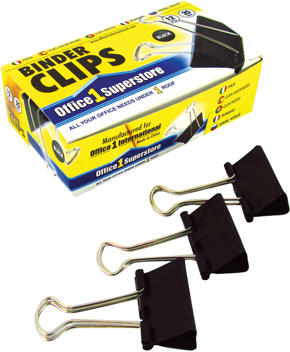 O1s Black Binder Clips 25mm, 12pcs/box - Office 1 Superstore (600x724), Png Download