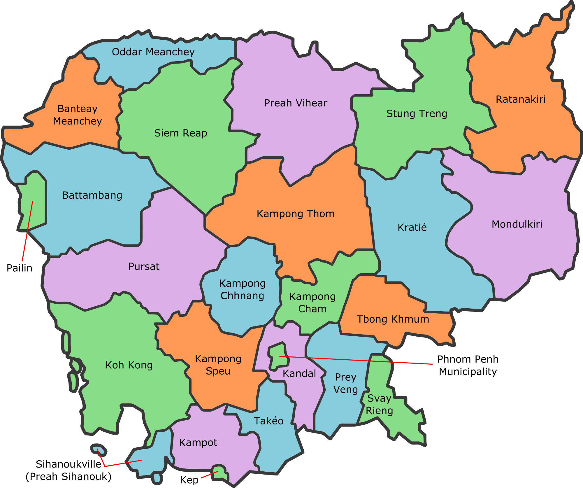 Cambodia Provinces En - Map Of Cambodia 2017 (2000x1673), Png Download