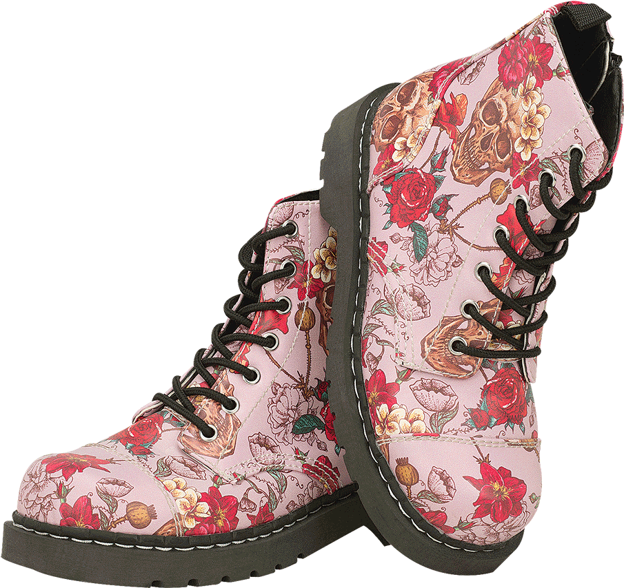 Skull And Roses Combat Boots - T.u.k. (1096x876), Png Download