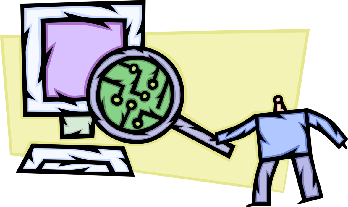 Vector Illustration Of Business Computer Technician - Magnifying Glass (1177x700), Png Download