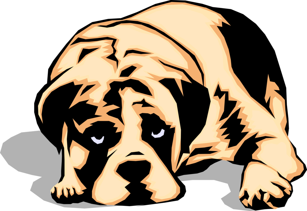 Vector Illustration Of Sad Looking Family Pet Puppy - Sad Dog Illustration Png (1015x700), Png Download