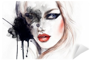 Beautiful Woman Portrait Abstract Fashion Watercolor - طراحی چهره با آبرنگ (400x400), Png Download