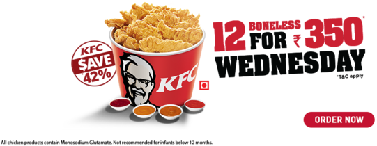 Kfc's Wednesday Special Get 12 Pcs Of Kfc's Boneless - Kfc (650x249), Png Download