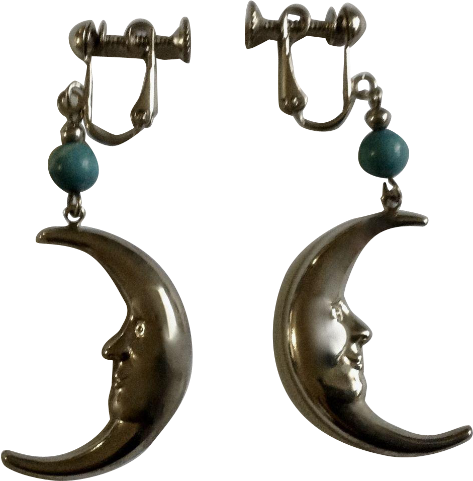 Man In The Crescent Moon Silver-tone & Blue Bead Screw - Earrings (955x955), Png Download