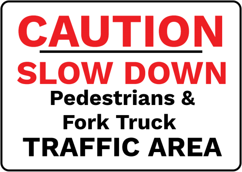 Caution Slow Dow Pedestrian Sign - Caution 12.5 In. W X 9.5 In. H Aluminum Hard Hat Area (500x354), Png Download