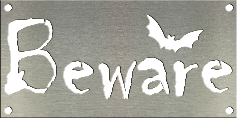 Beware Metal Sign W/ Color Options 4″x8″ - Bat (1000x500), Png Download
