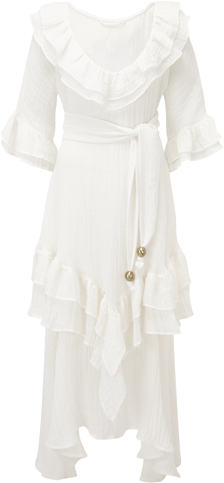Laura White Gauze Ruffle Dress - Gown (1200x1740), Png Download