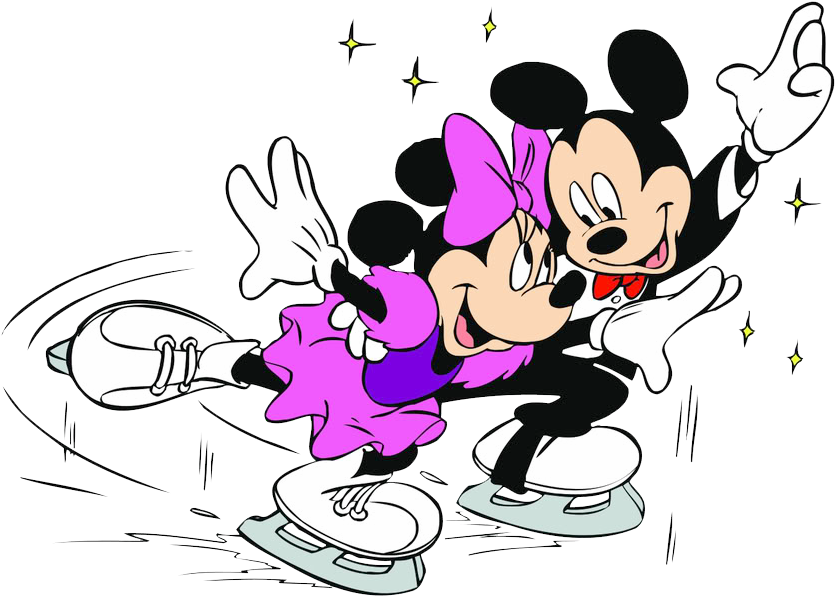 Mickey Minnie Sports Clipart - Mickey & Minnie Mouse Ice Skating (856x614), Png Download