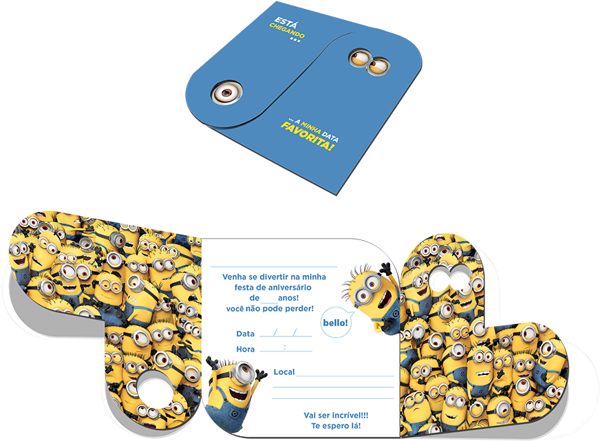 Convite De Aniversário Minions Festcolor 08 Unidades - Convite De Aniversário Dos Minions (990x990), Png Download