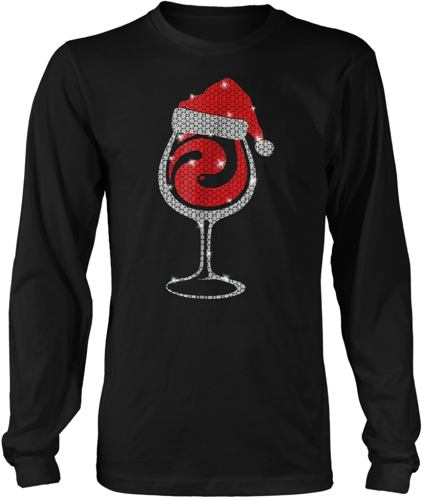 Diamond Wine Glasses Santa Hat Xmas T-shirt Teefig - Science Christmas Shirt (1024x1024), Png Download