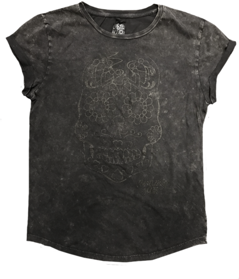Glitter Skull Girls Acid Black T-shirt - Black Acid Wash Shirt Women (600x600), Png Download