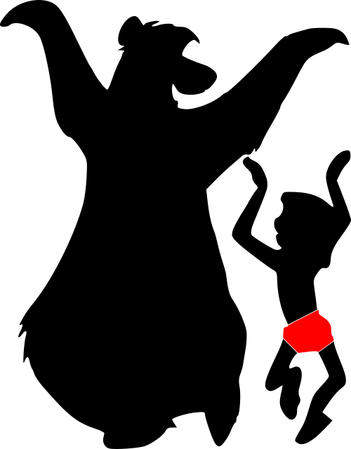 Baloo And Mowgli Silhouette (500x640), Png Download