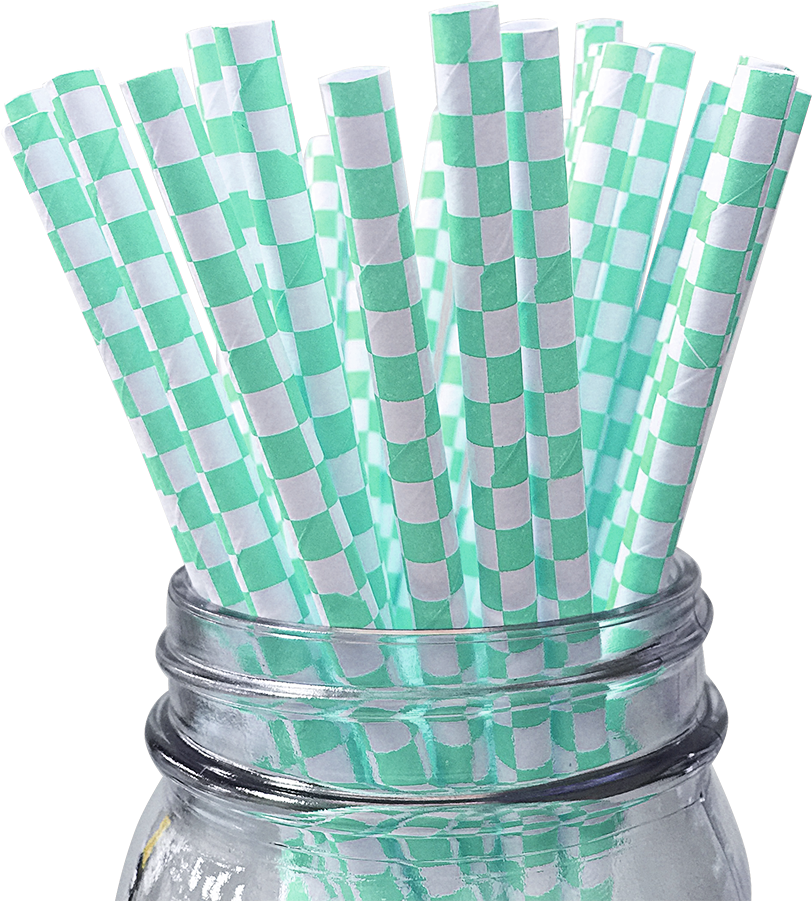 Seafoam Checkered 25pc Paper Straws - Chair (1000x1000), Png Download