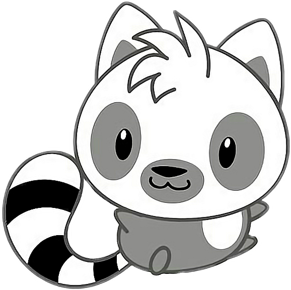 Freetoedit Cute Kawaii Racoon Grey White Black - Ring Tailed Lemur Drawing (578x576), Png Download