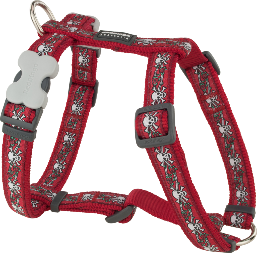 Red Dingo Designer Dog Harness - Red Dingo Skull & Roses Small Dog Harness (1024x1011), Png Download