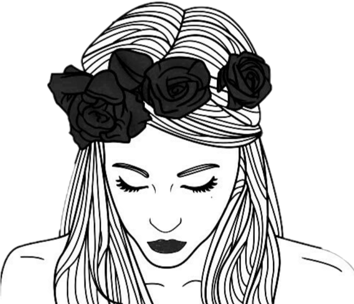 Creative Black And White Girl Drawing (699x614), Png Download
