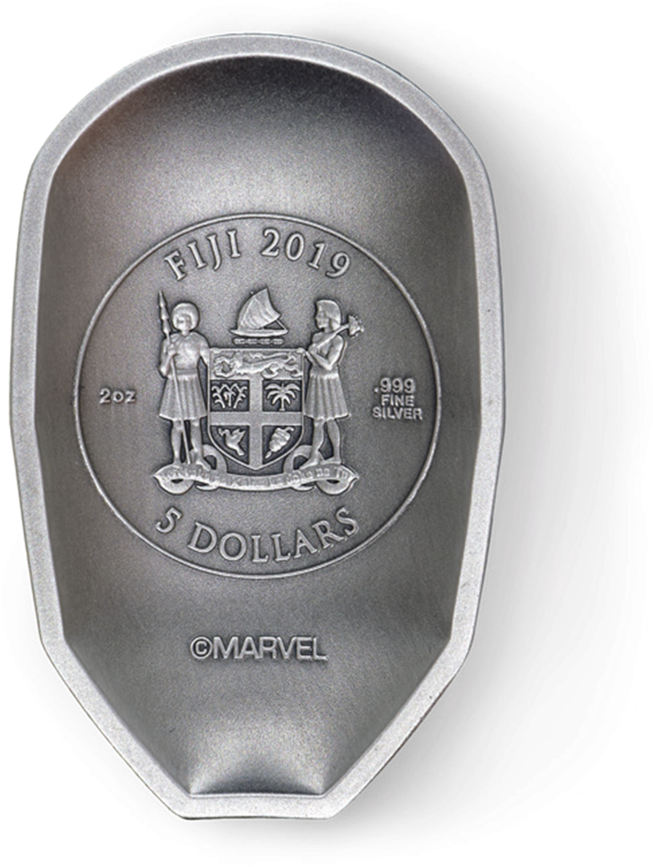 5 $ Dollar Marvel Icon Series - 2019 2 Oz Fiji Marvel Ironman Mask .999 Silver Antique (735x977), Png Download