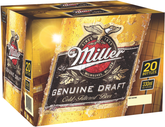 New Miller 20pk Bottle - Miller Genuine Draft Beer - 24 Pack, 12 Fl Oz Cans (800x800), Png Download