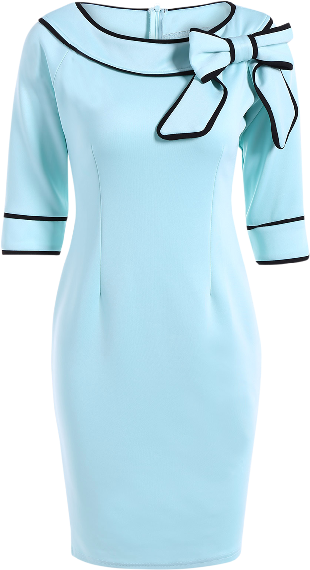 Bowknot Slash Neck Pencil Dress - Dress (900x1197), Png Download