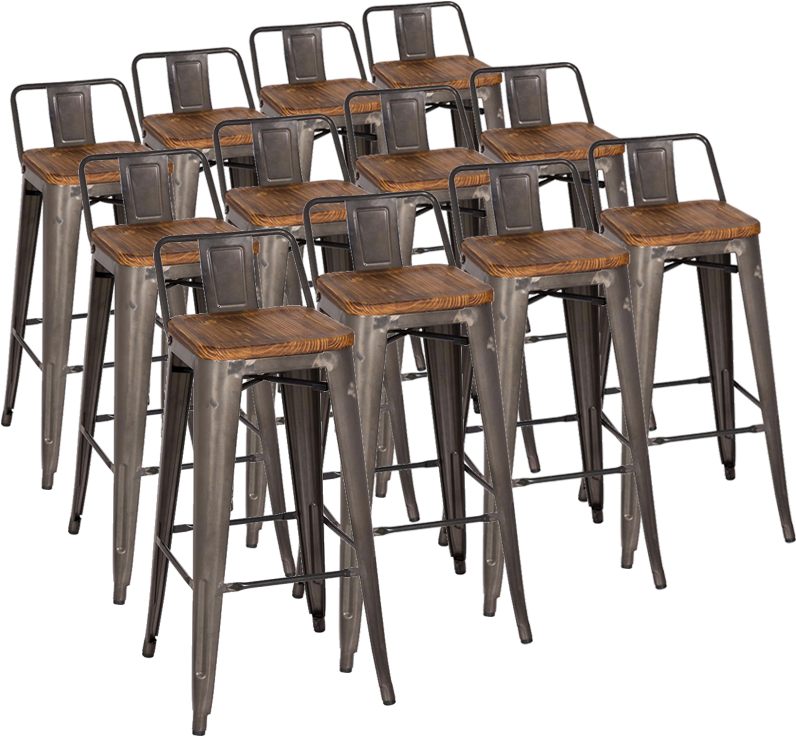 Metro Gun Metal Wood Modern Bar Stool Cheaper By The - Low Back Gunmetal Bar Stools (900x900), Png Download