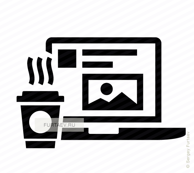 Vector Icon Of Hot Coffee Cup Near Laptop With Social - Laptop And Coffee Icon (620x553), Png Download