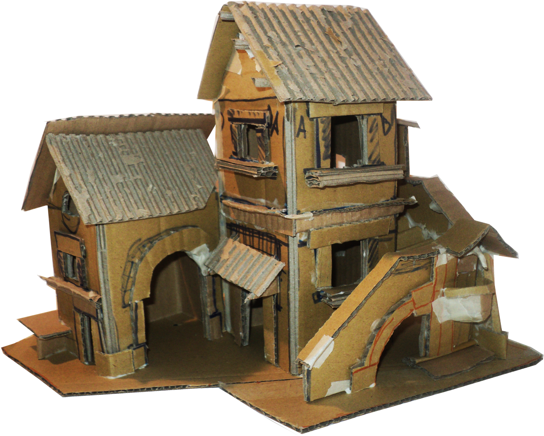 Cardboard Box House Model (1134x902), Png Download