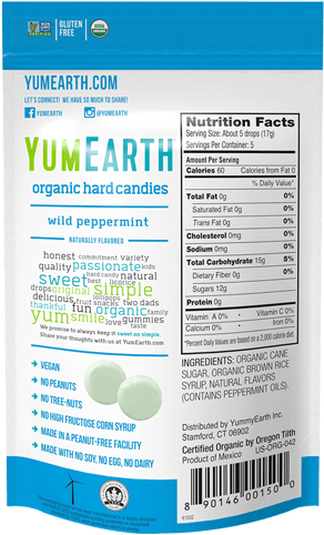 Wild Peppermint Organic Hard Candy Wild Peppermint - Yum Earth Ingredients (400x500), Png Download