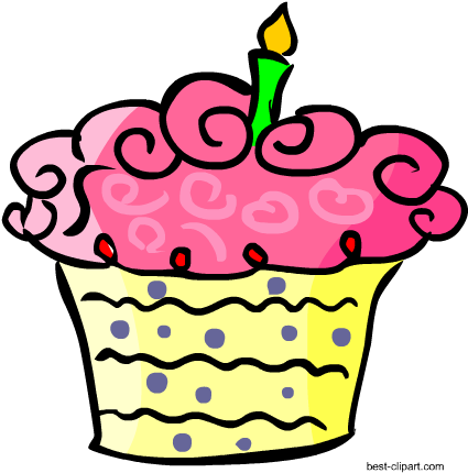 Pink And Yellow Cupcake With Candle Clip Art - Cake Prop Printable (450x450), Png Download