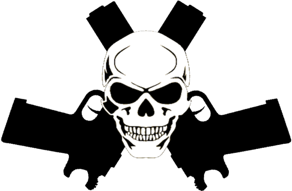 Skull In Guns Cut - Blue Skull With Guns (600x408), Png Download
