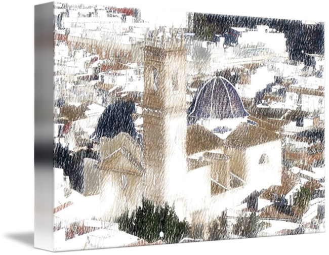 Pen And Ink Of A Church In A Town By Les Morris Clip - Ink (650x504), Png Download