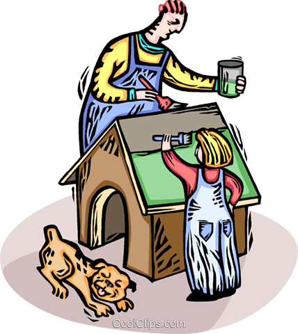 Father And Son Building A Dog House Royalty Free Vector (428x480), Png Download