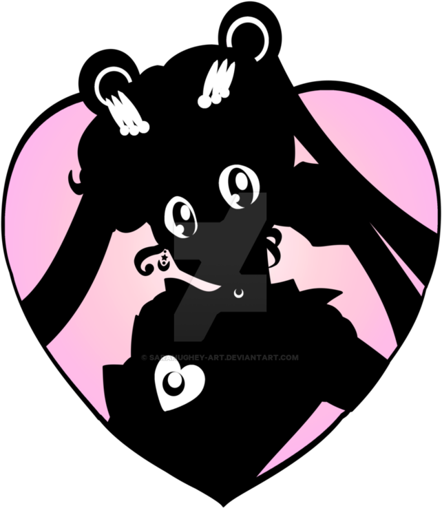 Sailor Moon Heart Silhouette By Sarahughey Art - Silhouette Sailor Moon And Tuxedo (894x894), Png Download