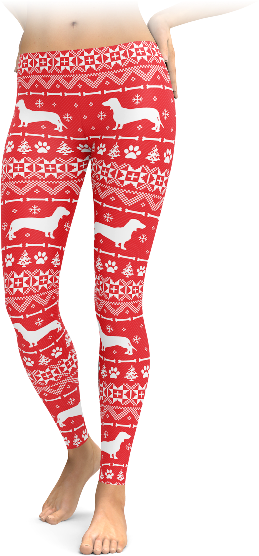 Red Dachshund Holiday Leggings - Leggings (1692x2048), Png Download
