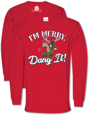 Southern Couture Preppy Merry Dang It Holiday Long - Long-sleeved T-shirt (480x480), Png Download