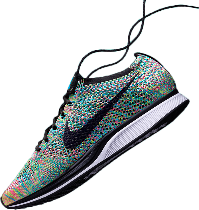 Nike Flyknit Racer - Sneakers - Green/black-blue/pink (698x739), Png Download