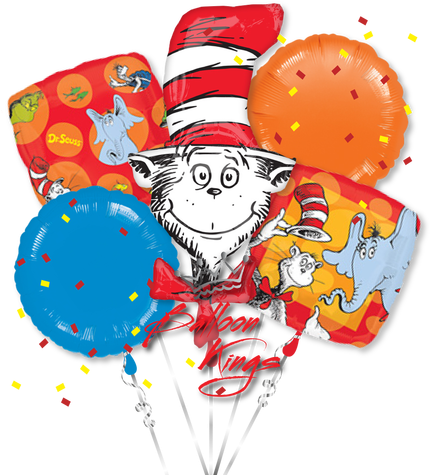 Balloons Clipart Cat In Hat - Bouquet Dr. Seuss Balloon - Mylar Balloons Foil (500x500), Png Download