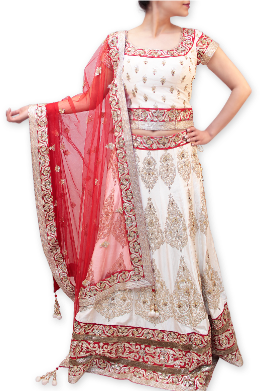 Offwhite/red Bridal Lehenga - Silk (600x778), Png Download