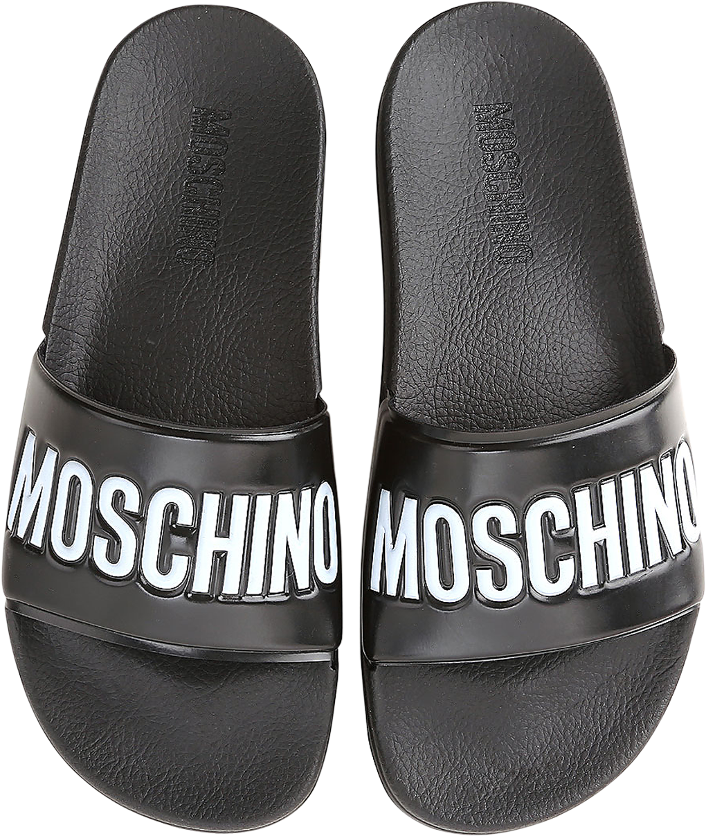 Black Pool Slider Sandals W/white Logo - Moschino (1560x2000), Png Download