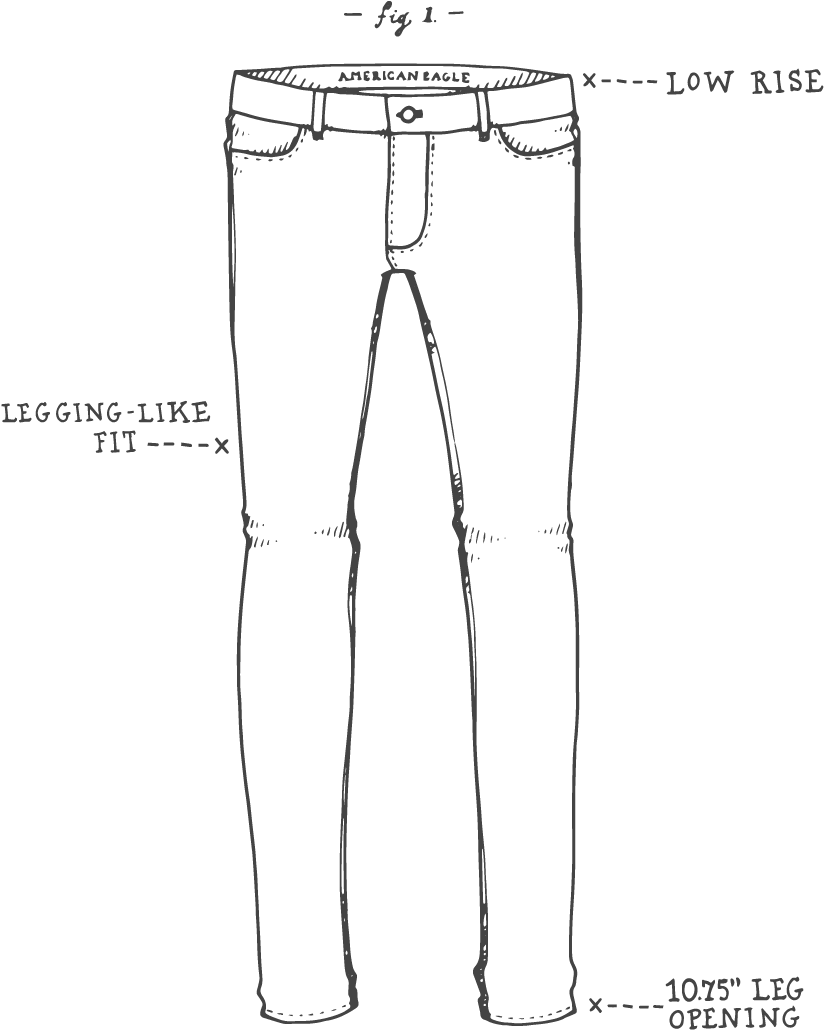 American Eagle Outfitters Aeo Denim Done Right Jegging - Drawing (940x1104), Png Download