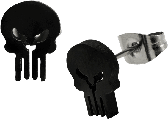The Punisher Black Logo Stud Earrings (600x600), Png Download